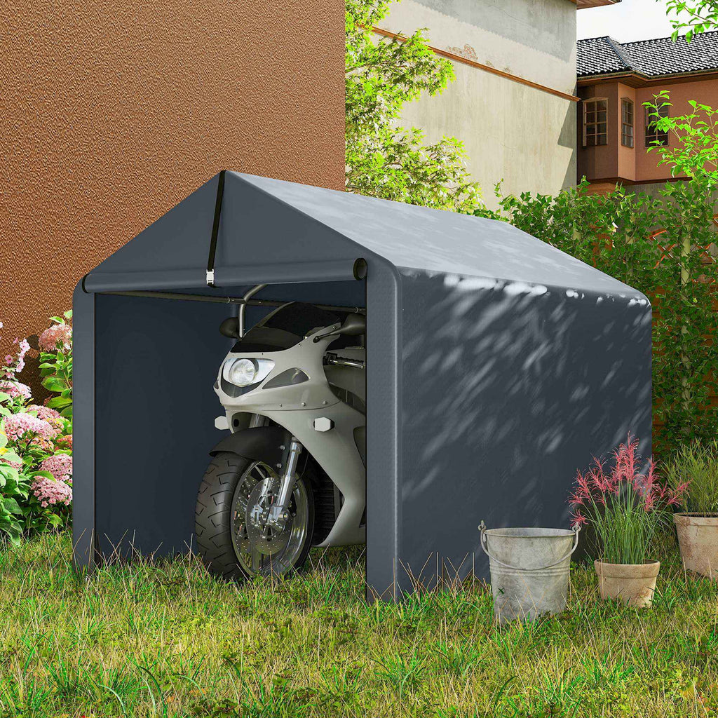 Outsunny Garage Tent with Reinforced Waterproof Cover and Zip Entrance, Galvanized Steel, 162x221.5x163 cm, Grey