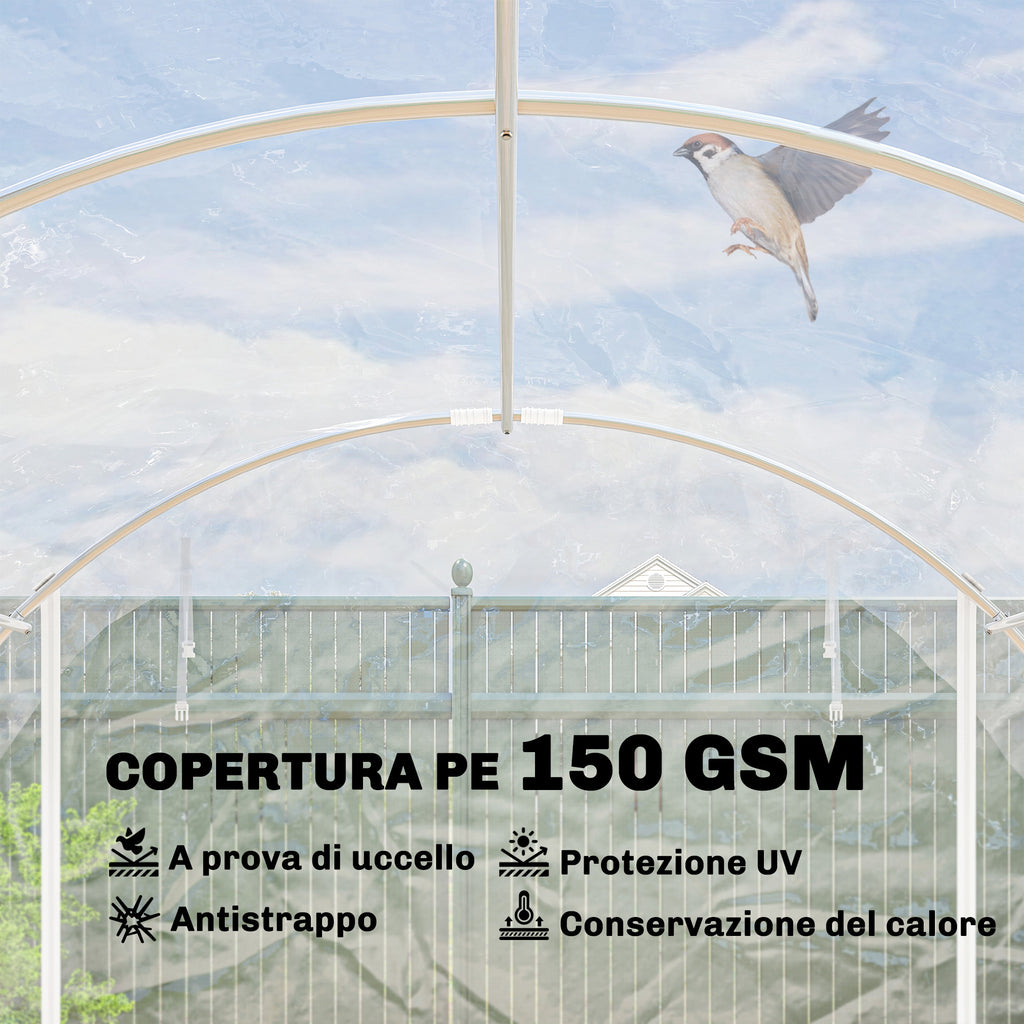 Outsunny 3x6x2 m Tunnel Greenhouse with Roller Doors, Steel Frame and Anti-UV PE Cover, Transparent