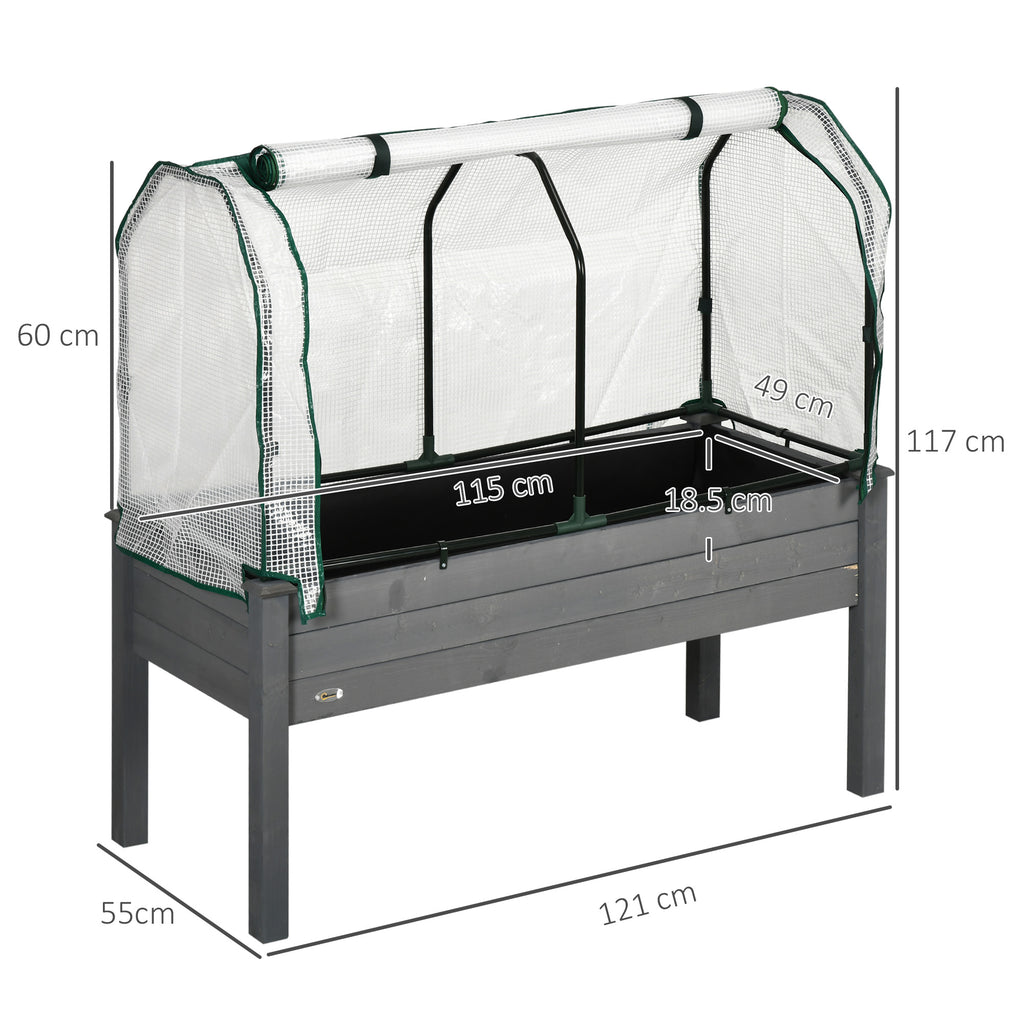 Outsunny Vegetable Garden Bed with Greenhouse, Outdoor Plant Holder in Wood and PE, 121x55x117 cm, Dark Grey