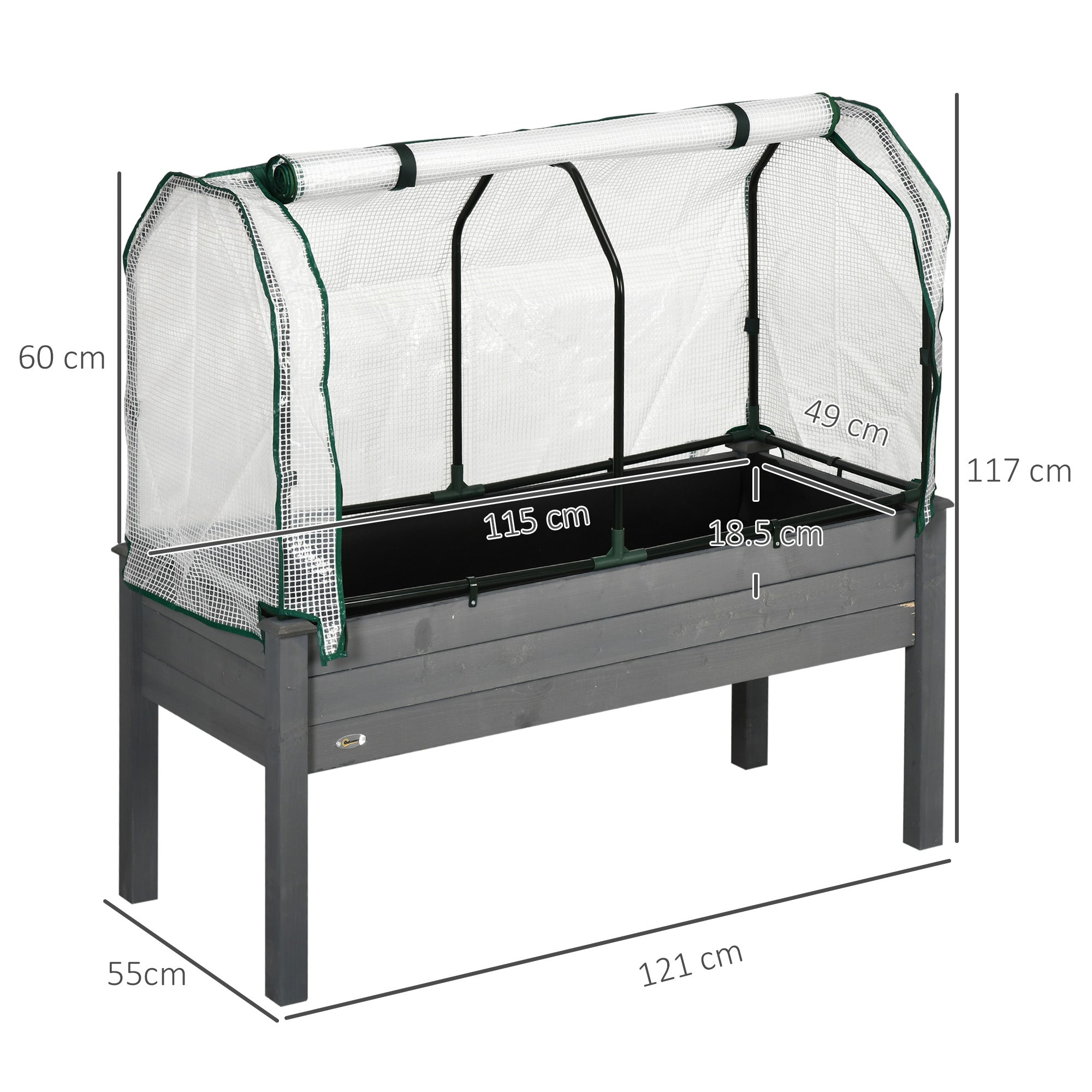 Outsunny Vegetable Garden Bed with Greenhouse, Outdoor Plant Holder in Wood and PE, 121x55x117 cm, Dark Grey