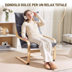 Modern Rocking Chair with Wooden Armrests and Thick Velvet Cushions, 67x83x105 cm, Grey