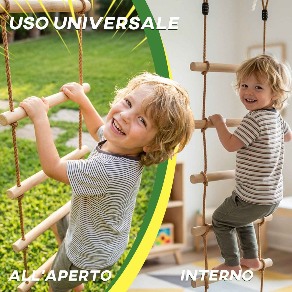 5-Rung Ladder for Children Ages 3-8 Years, with Buckles and Straps, Made of Wood and PE, Wood Color
