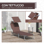 Outsunny Outdoor Lounger, Folding and Adjustable Outdoor Deck Chair with Brown Fabric Canopy, 187x58x36cm