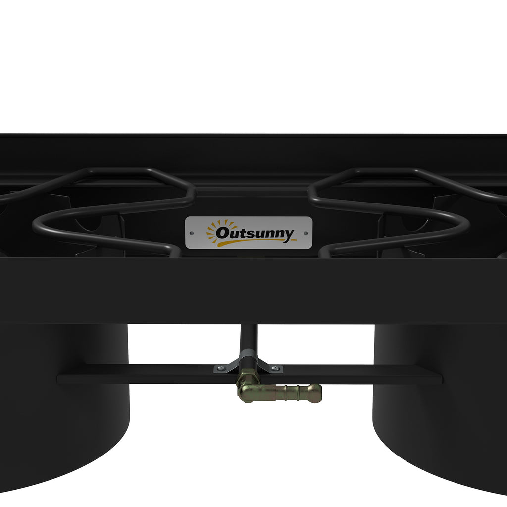 Outsunny camping gas stove with 2 150,000 BTU metal burners with removable legs, black - Borgè