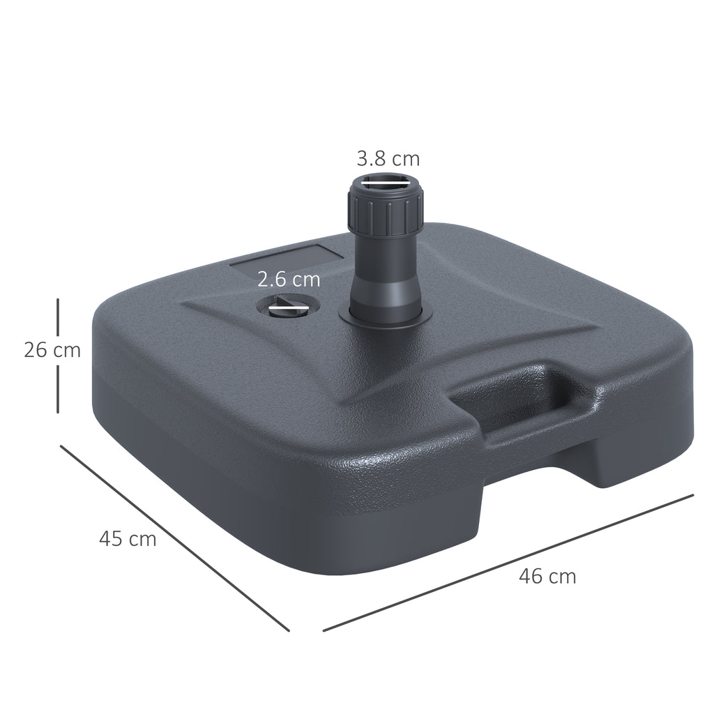 HDPE Garden Umbrella Base, Umbrella Base with Handle, Umbrella Stand with Ø38mm Poles, Fillable with 20kg of Water and 30kg of Sand, Black