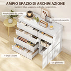 Sideboard, Cabinet with 5 Drawers, Adjustable Shelf, Gloss White.