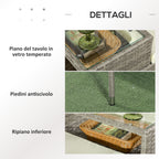 2-Seater Outdoor Sofa with Coffee Table, in Steel and PE Rattan, 137x59x82 cm, Gray and Cream - Borgè