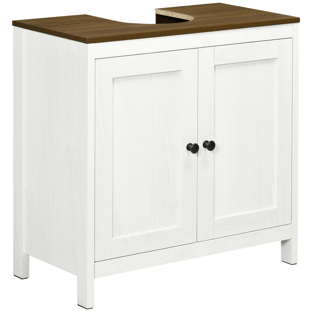 Bathroom Vanity Cabinet in Wood with Adjustable Internal Shelf, 60x30x60 cm, White and Walnut Color