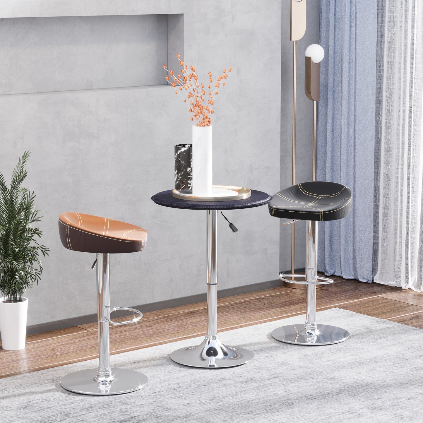 Chrome Bar Table, Height-Adjustable Round Table with Lift Up System, 360° Rotatable Round Top Φ63x67-93cm