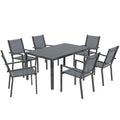 Outsunny 7-Piece Garden Set with Slatted Table and 6 Stackable Chairs, in Steel and Texteline, Grey