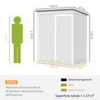 Outsunny Metal Garden Shed 163x90x179 cm, Lockable Door, Air Vents, Dark Grey