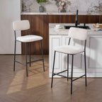 HOMCOM Set of 2 High Back Bar Stools with Footrest and Chenille Upholstery, Cream