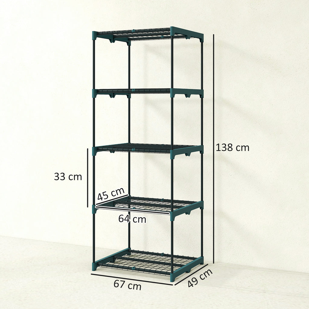 Outsunny 5-Tier Open Plant Stand in Steel and Plastic, 67x49x138 cm, Dark Green