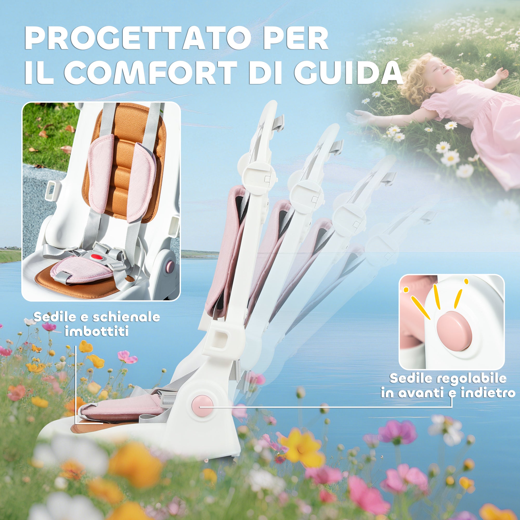 5-in-1 Children's Tricycle with Push Handle and Removable Cover, 96.5x49x101 cm, Pink