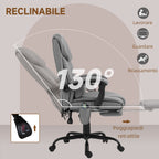 Massage and Recliner Chair with Footrest, in Faux Leather and Steel, 66x75x112-122 cm, Grey