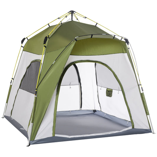 Outsunny camping curtain 2 pop ups with zipper door and 3 windows, 240x240x199cm, green - Borgè