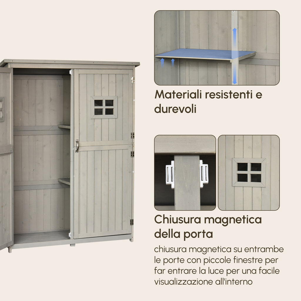 Wooden Garden Shed with Double Door, Shelves and Windows, 127.5x50x164cm