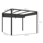 Gazebo Pergola Retractable 3x3 m with Roller Blind and Drainage Holes, in Steel and Polyester Dark Grey