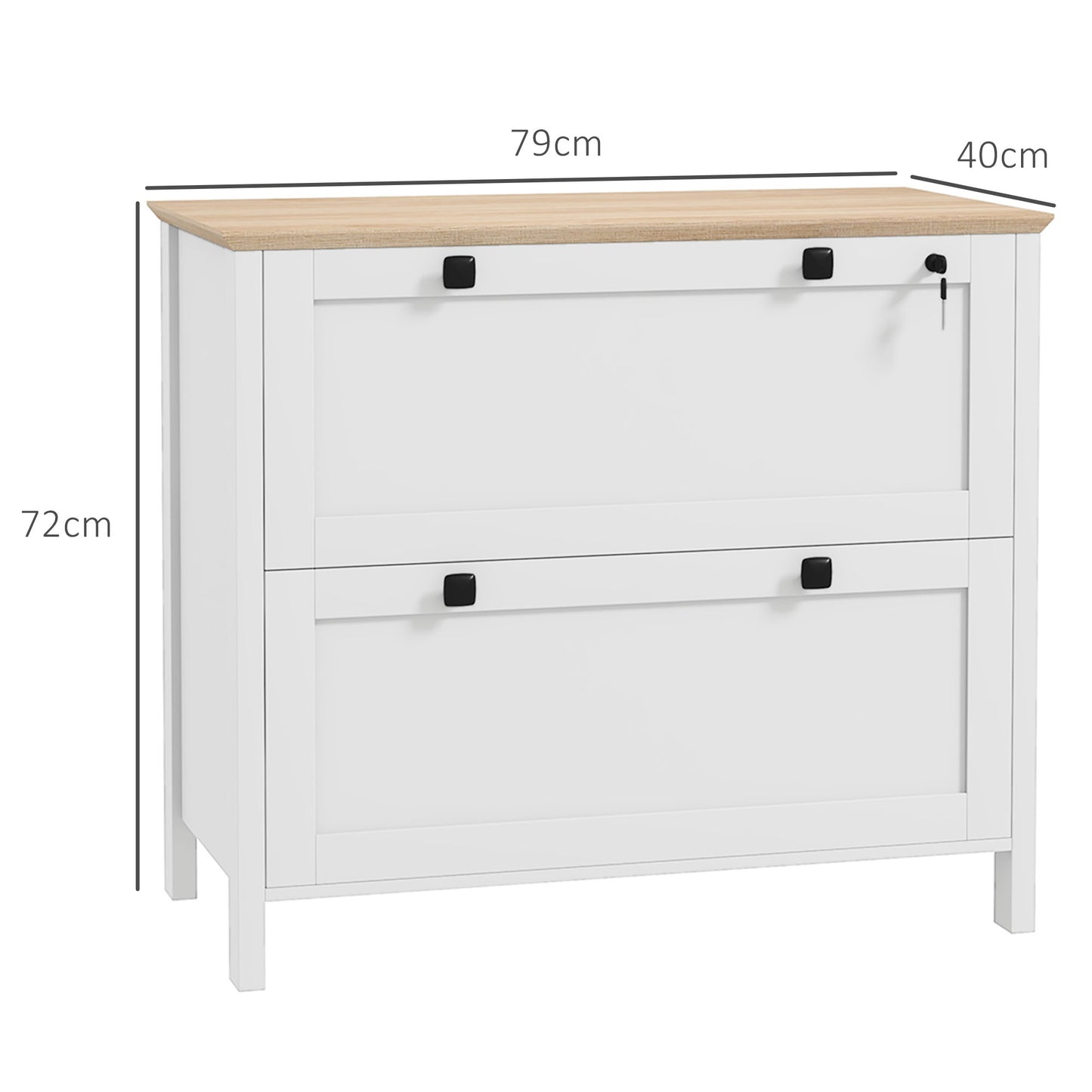 Document Cabinet with 2 Drawers for A4 Folders, Lock and Keys, 76x40x76cm, White