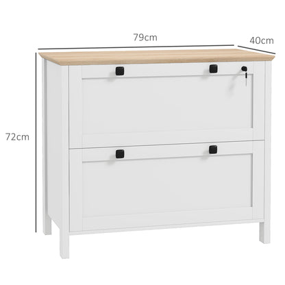 Document Cabinet with 2 Drawers for A4 Folders, Lock and Keys, 76x40x76cm, White