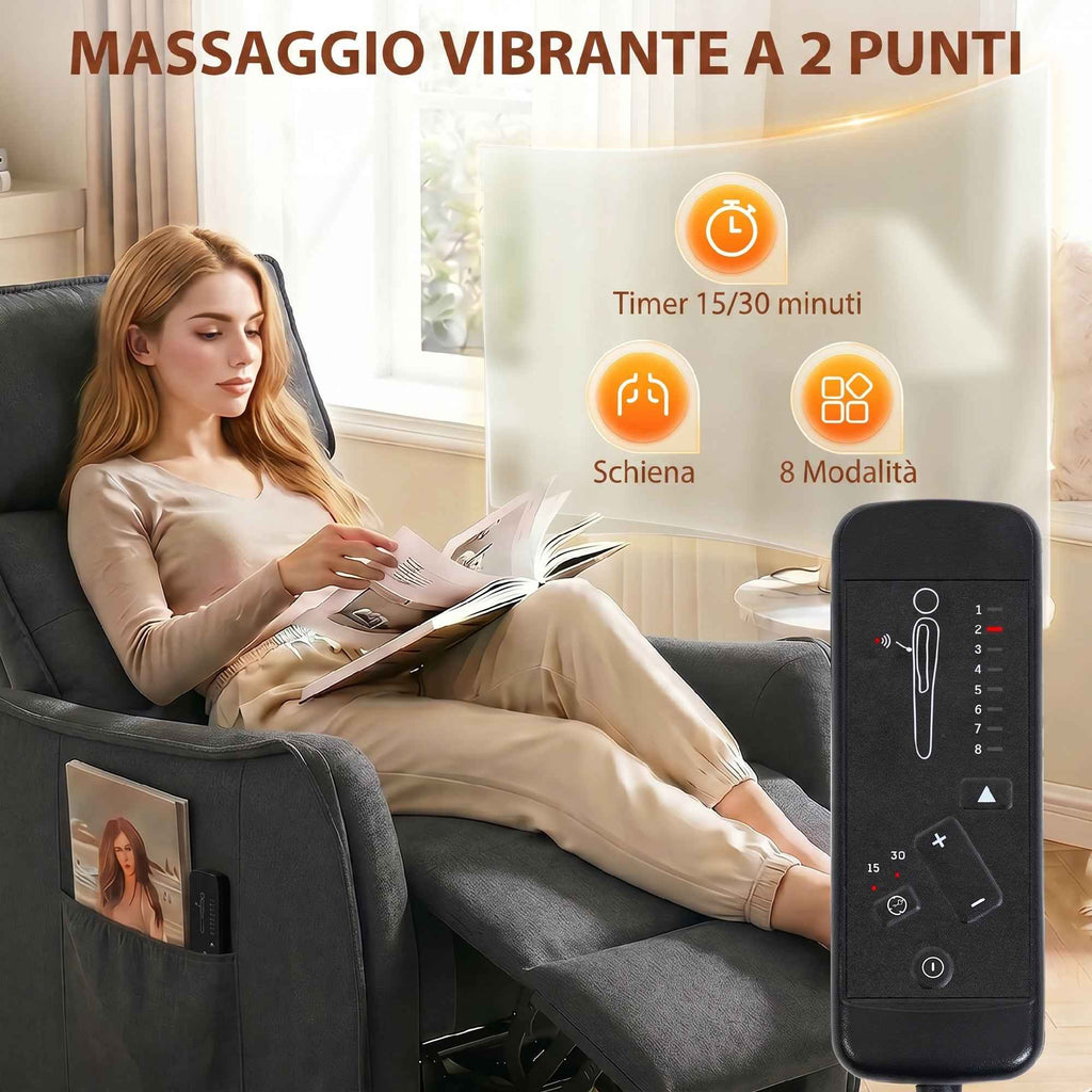 HOMCOM 160° Reclining Massage Chair with Footrest and Remote Control, 69x93x104 cm, Dark Grey Linen Effect