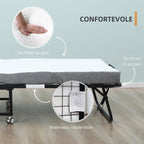 Folding Single Bed 90x200cm with 10cm Thick Mattress, Metal Base and Wheels with Brakes, Black