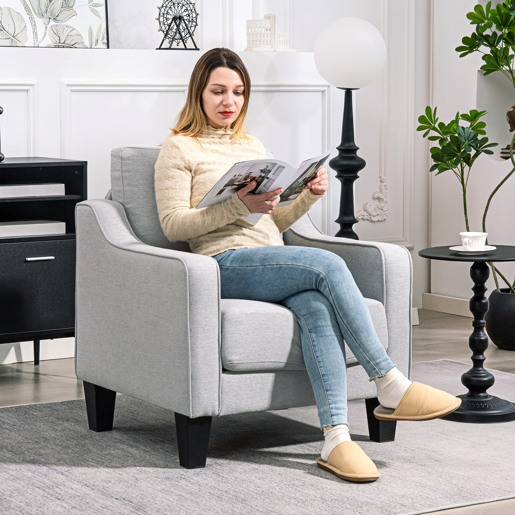 Modern Fabric Armchair with Thick Padding and Pocket Springs, 77x77x86 cm, Grey