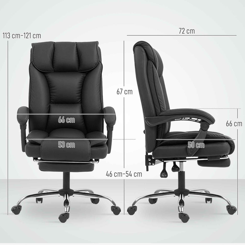 HOMCOM 155° Reclining Office Chair with Footrest, Double Padding and Faux Leather Upholstery, Black
