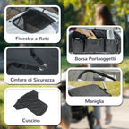 Large Dog Stroller Foldable with Mesh Windows, Cushion and Leashes, 124x67x100 cm, Grey