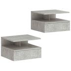 HOMCOM Set of 2 Floating Bedside Tables with Drawer and Open Shelf, 35x32x22.5 cm, Cement Grey