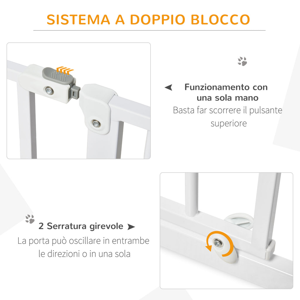 Adjustable Width Dog Gate with Double Lock, Steel and ABS, 76x75-95 cm, White