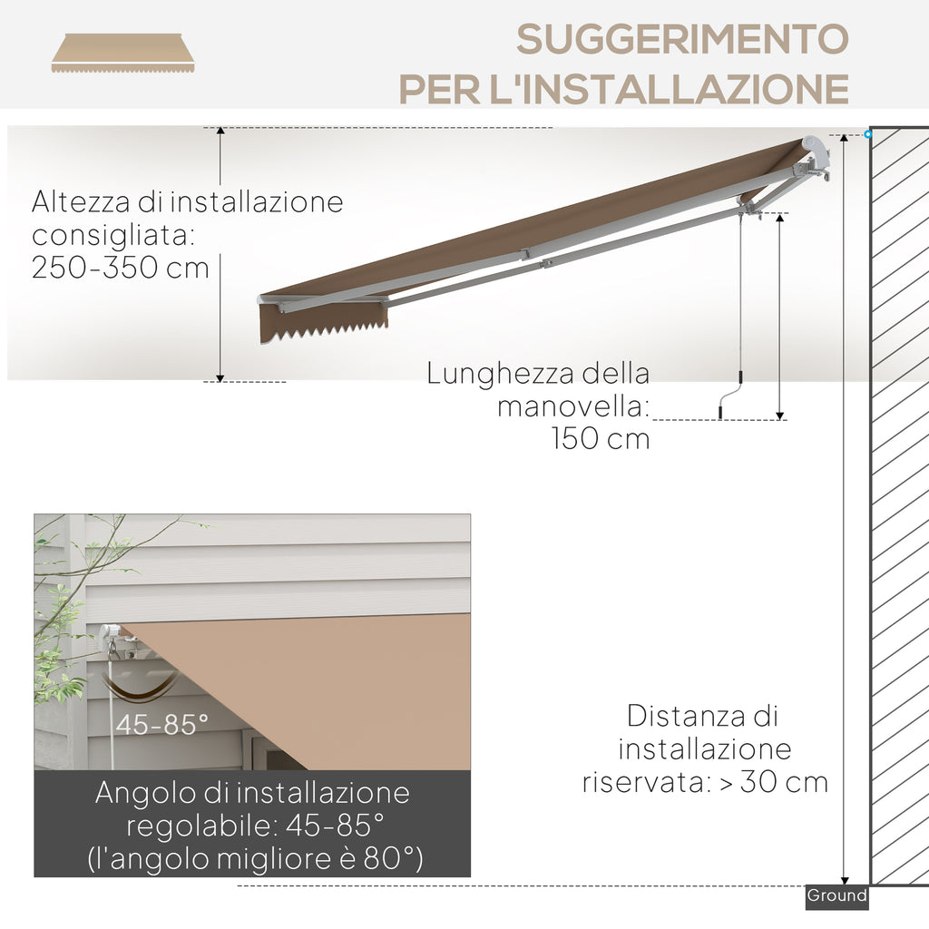 Outsunny Outdoor Awning with Crank Arms, 350x250 cm, Brown