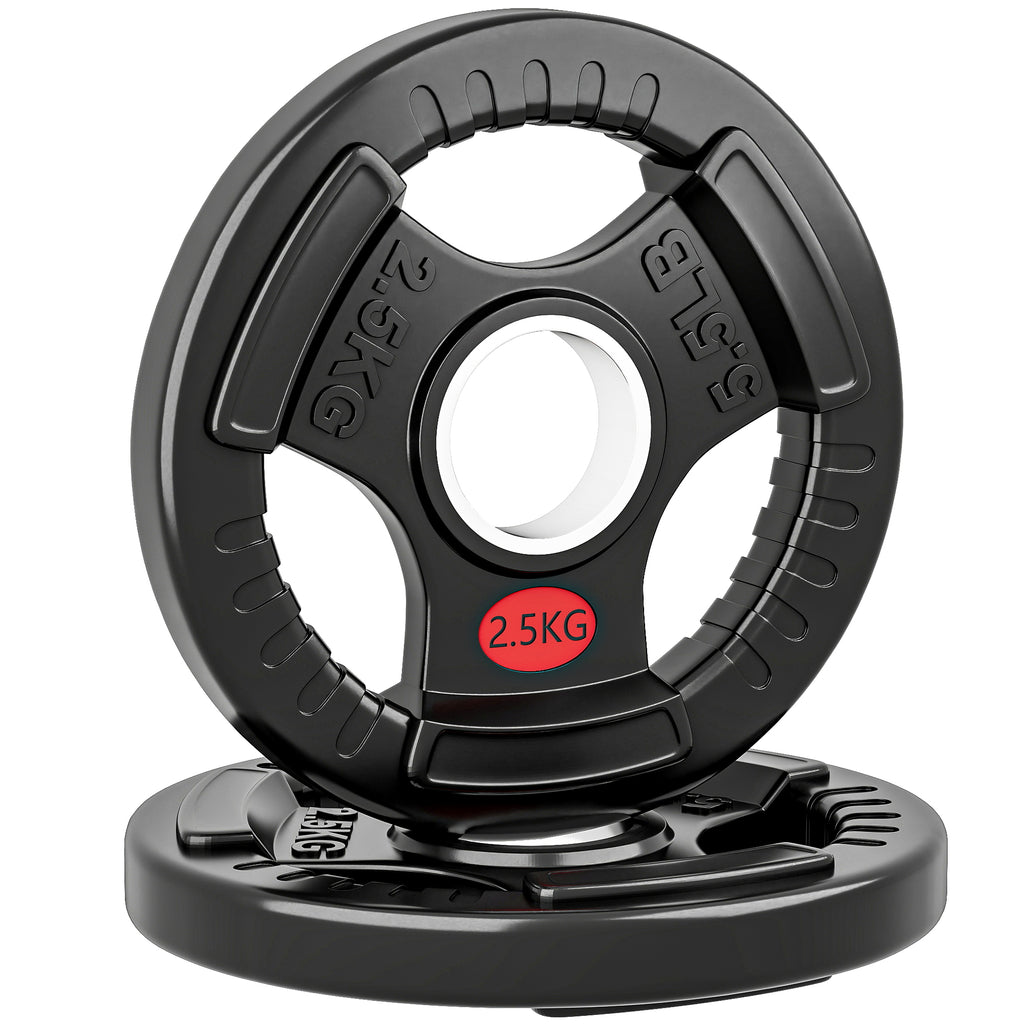 SPORTNOW Set of 2x2.5 kg Weight Plates with 5 cm Hole and 3 Handles, Steel with Plastic Coating, Black