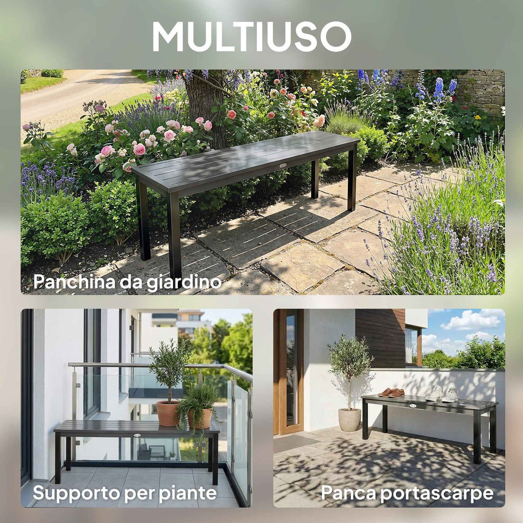 Outsunny 2-Seater Garden Bench with Wood-Effect Slats, Steel Frame, 130x34x43 cm, Grey