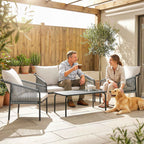Outsunny 4-Piece Rattan Garden Set with Sofa, Armchairs, and Table, Khaki