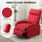Reclining Relax Chair with Footrest in Linen Effect Fabric, 69x85x100 cm, Red