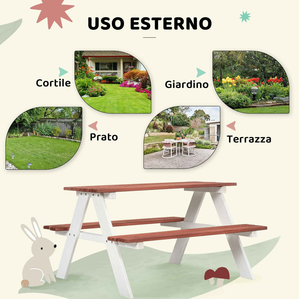 Outsunny Picnic Table Set for Children Ages 3-8 with Wooden Benches, 89x79x50 cm, Brown