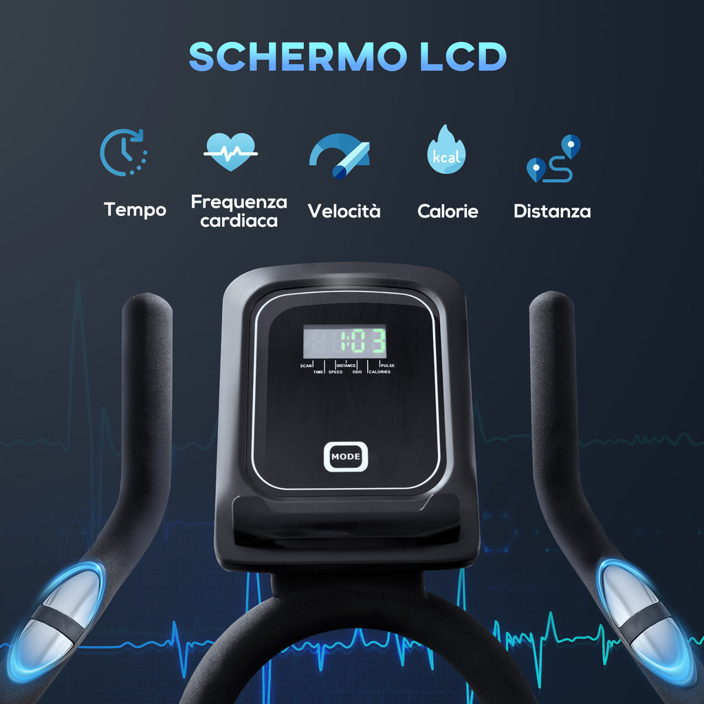 Professional Indoor Exercise Bike with LCD Monitor and 15kg Flywheel, Adjustable Saddle and Handlebar, 124x50x105-111cm, Silver Black