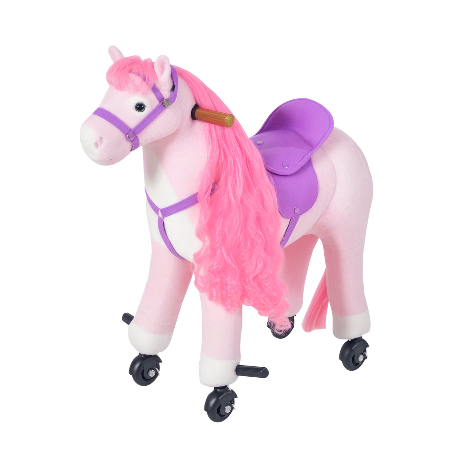 Rocking Horse for Children Ages 3+ with 4 Wheels, Realistic Sounds and Footrest, 65x28x75 cm, Pink