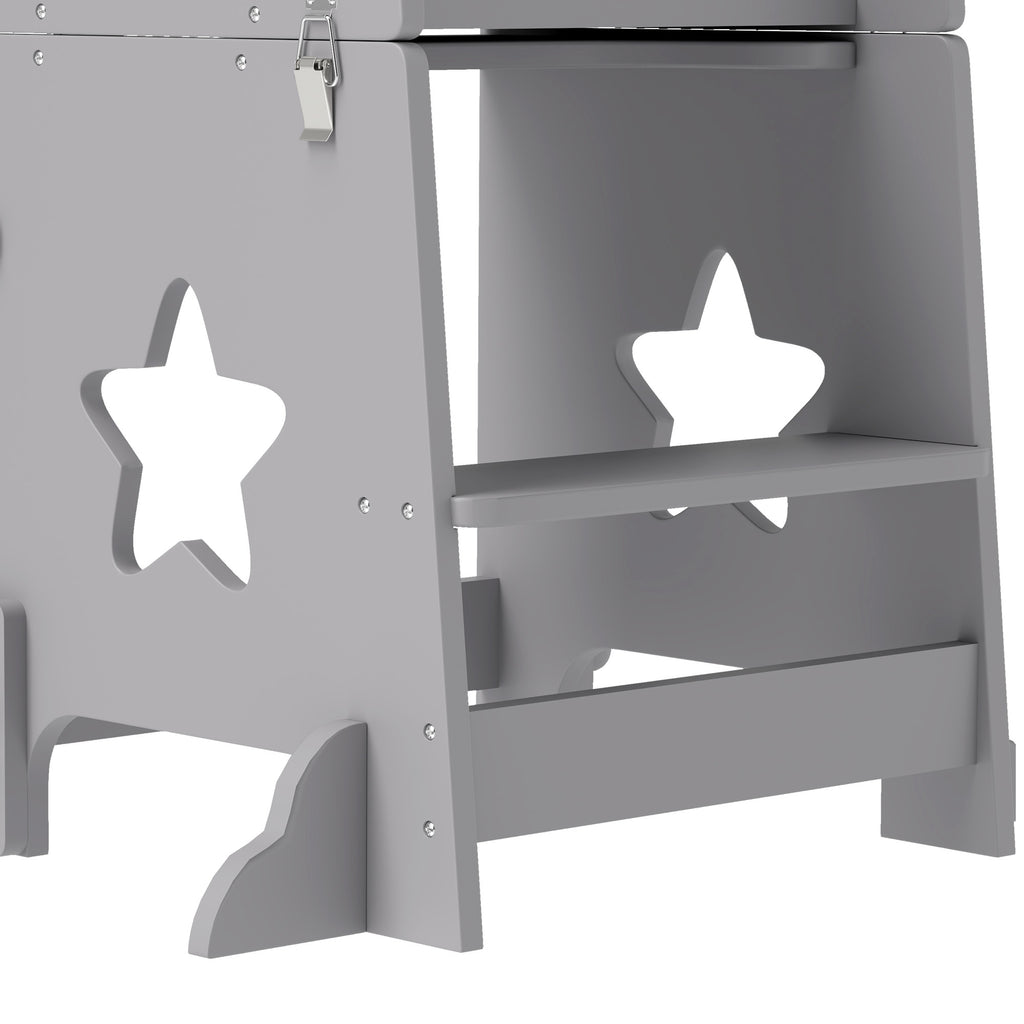 Montessori Ladder Convertible to Table and Chair Set with Safety Bar, Wooden, 60x44.5x86 cm, Grey