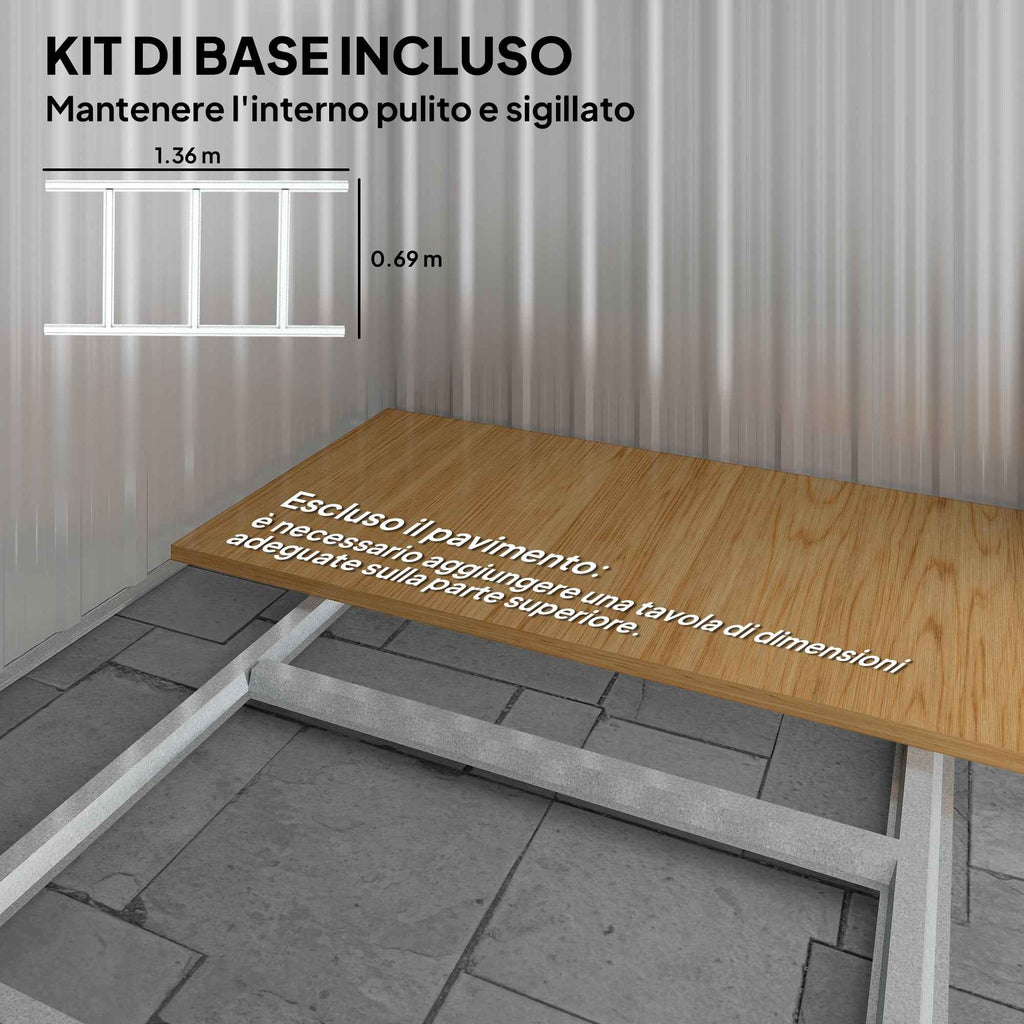 Outsunny Steel Garden Shed with Sloped Roof and 4 Air Vents, 152x132x188 cm, Grey