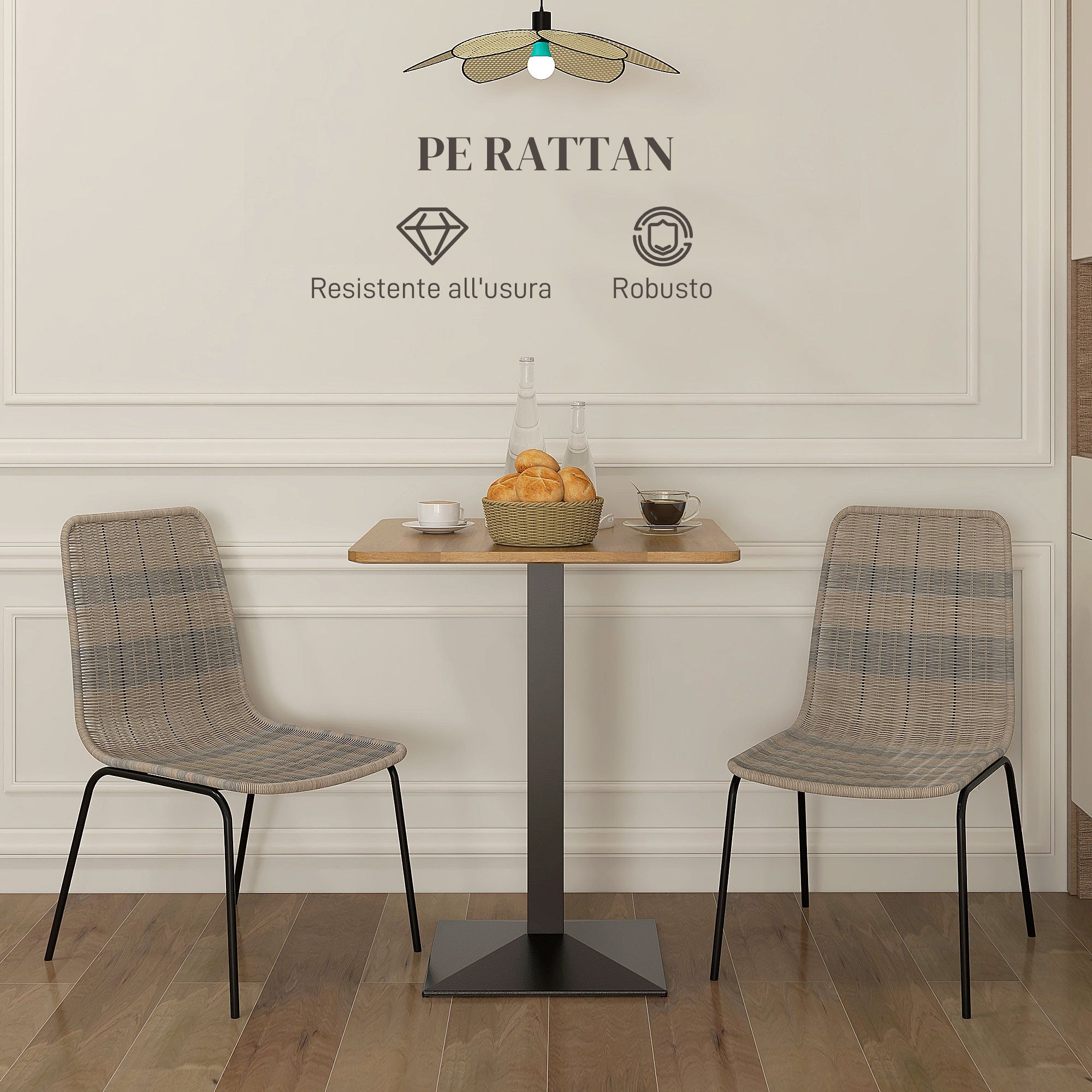 HOMCOM Set of 2 Boho Chic Style Dining Chairs with Low Back and PE Rattan Covering, Yellow - Borgè