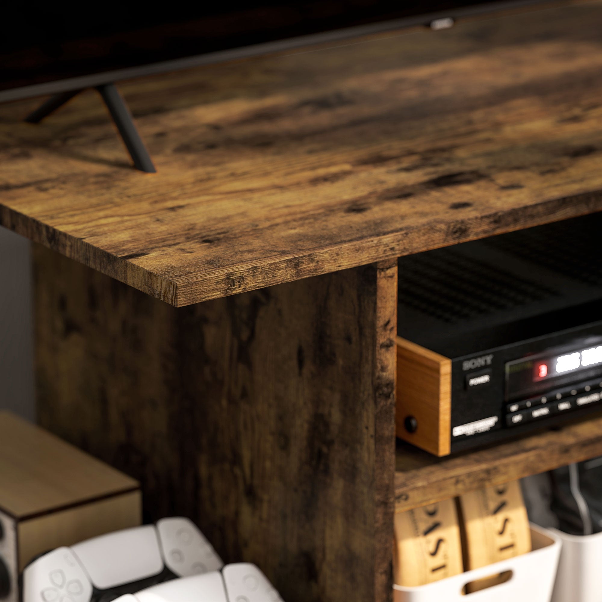 Modern TV Stand with Shelves, Swivel Wheels and Brakes, 80x40x40 cm, Rustic Brown