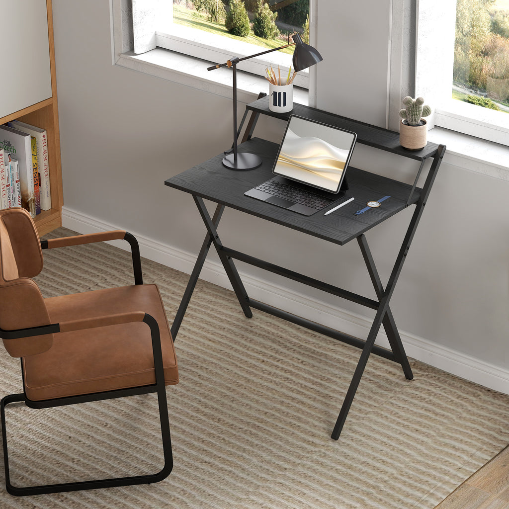 Folding Desk with Monitor Shelf, 81.5x62x86.5 cm, Black