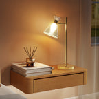 Modern Table Lamp with Adjustable Amber and Satin Glass Lampshade, E27 Socket, Gold
