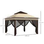 Outsunny Gazebo 3x3 adjustable on 3 levels with removable walls, in steel and Oxford fabric, coffee color and beige - Borgè