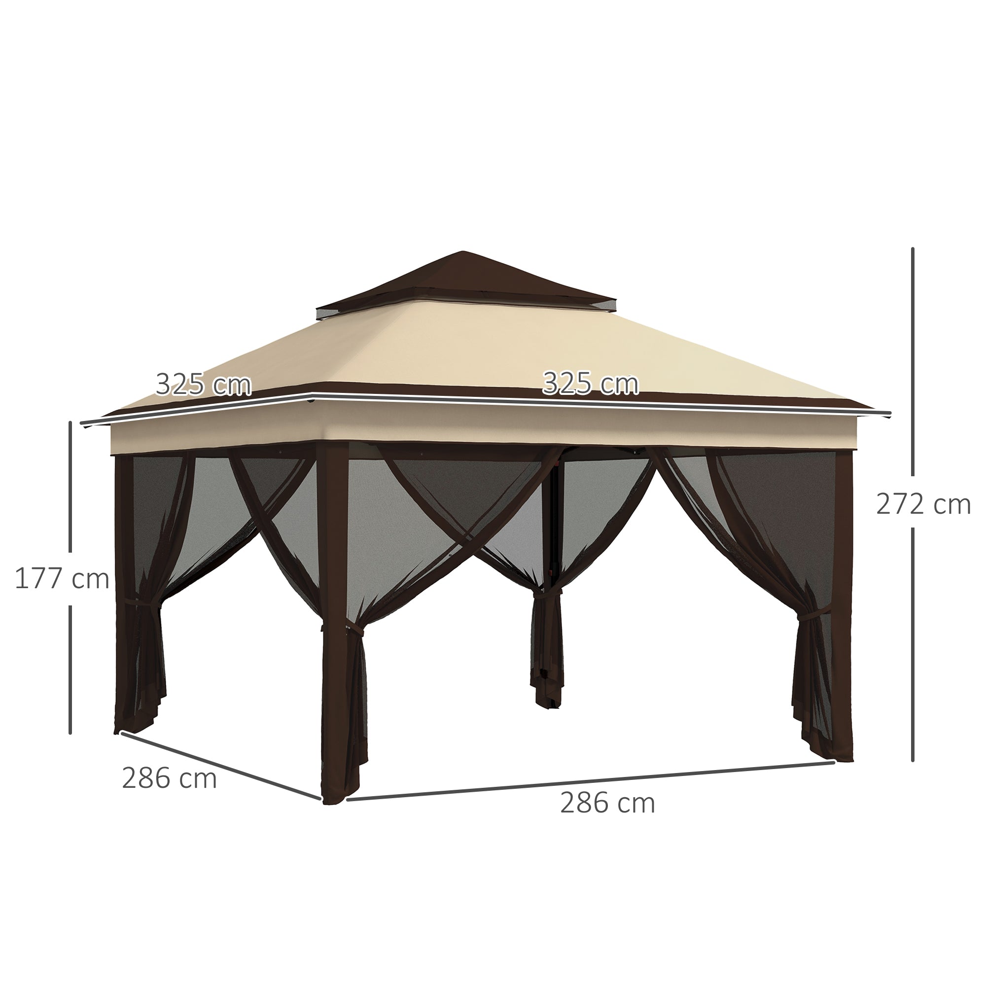 Outsunny Gazebo 3x3 adjustable on 3 levels with removable walls, in steel and Oxford fabric, coffee color and beige - Borgè