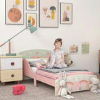 Children's Bed for 3-6 Years with Raised Edges, Slats and Animal Print, 140x70 cm, Pink