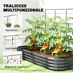 Outsunny Raised Vegetable Garden with Trellis for Climbing Plants and Open Metal Bottom, 220x110x150 cm, Dark Grey