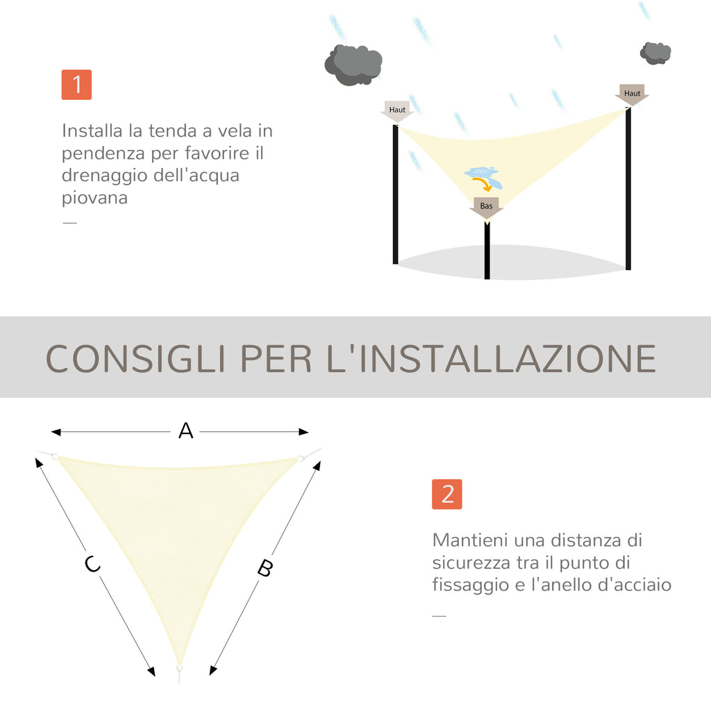 4x4x4m Triangular Sun Shade Awning in Beige Waterproof Anti-UV Fabric for Outdoors